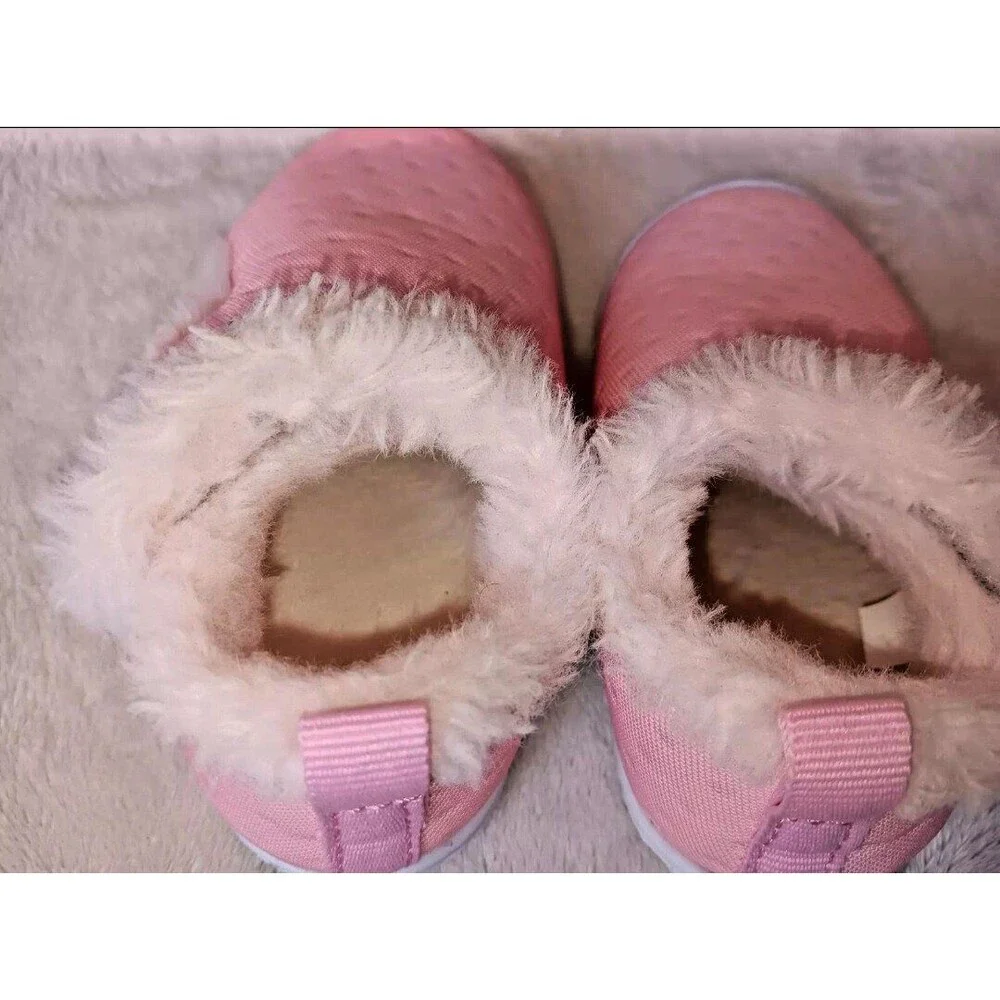 Shoes 18 to 24 Month Girls slipper Booties Non Slip Pink White Faux Fur Lining